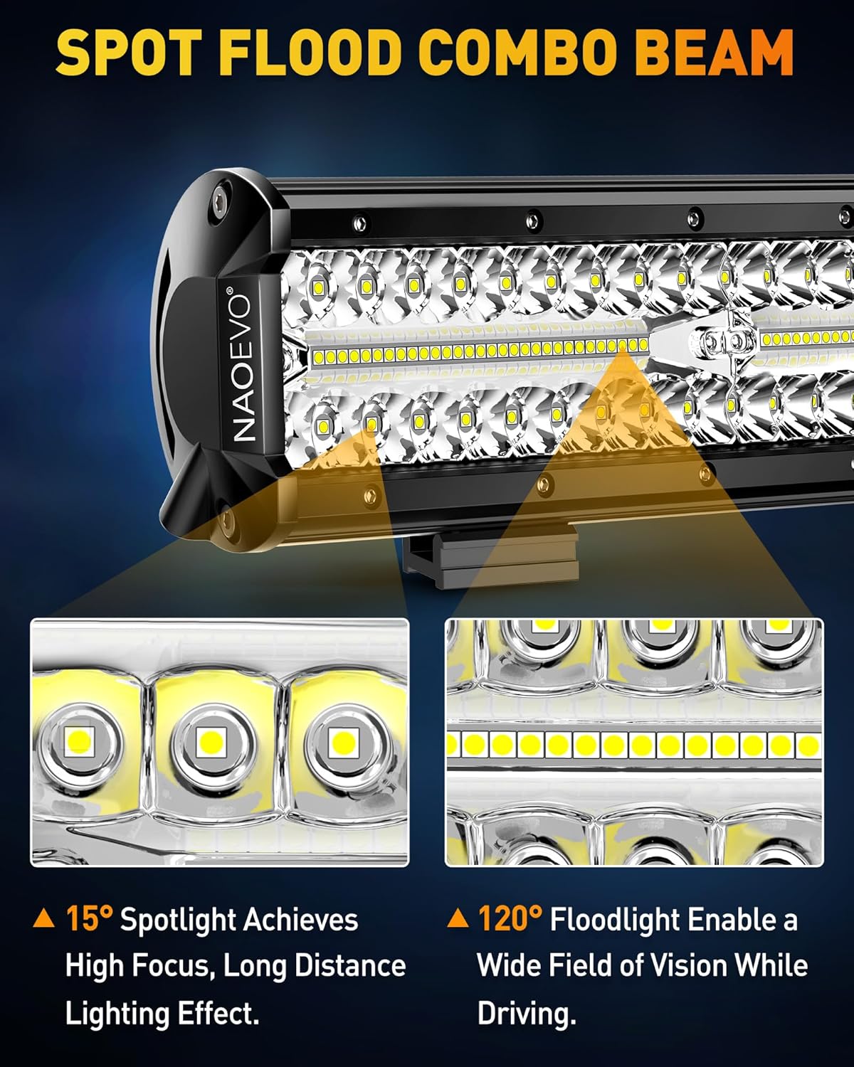 12 Inch LED Light Bar and 4PCS 4 Inch LED Pod Lights, 54000LM Triple Row Spot Flood Combo LED Light Bar F923