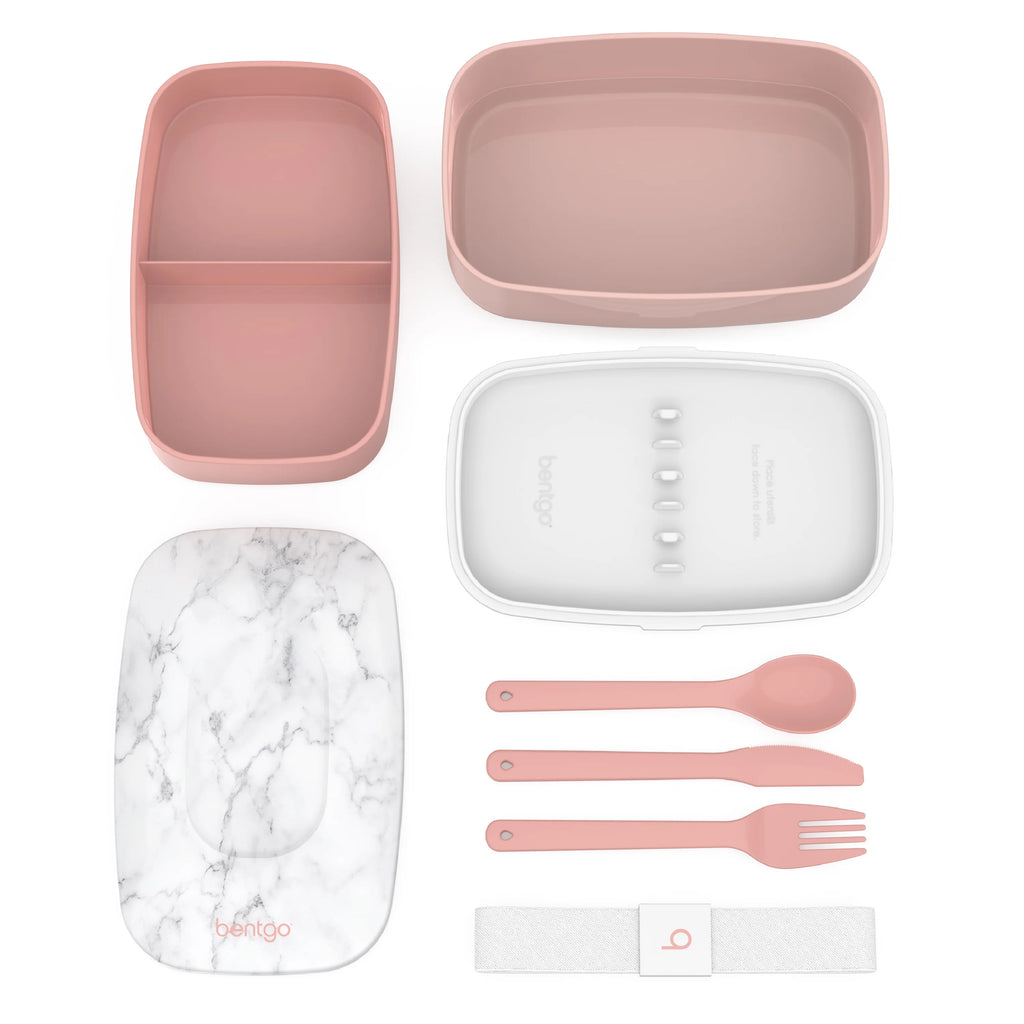All-in-One Stackable Bento Lunch Box Container with 2 Stackable Containers, Plastic Utensil Set, and Nylon Sealing Strap A91648