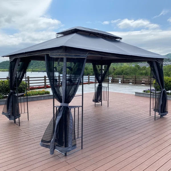 Gray Patio Gazebo Canopy Tent With Mosquito Net P1810
