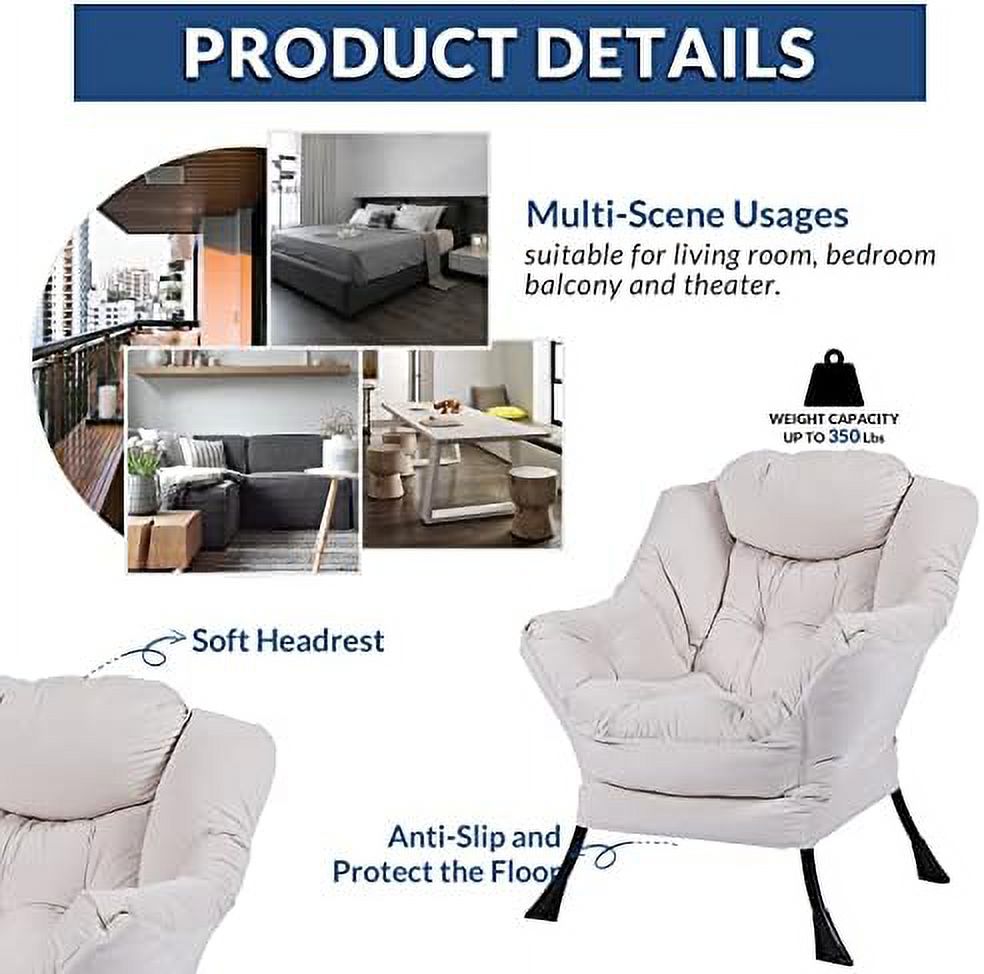 Modern Lazy Chair with Ottoman Steel Frame Lounge Chair Set with Footstool Armrests Side Pocket O97758