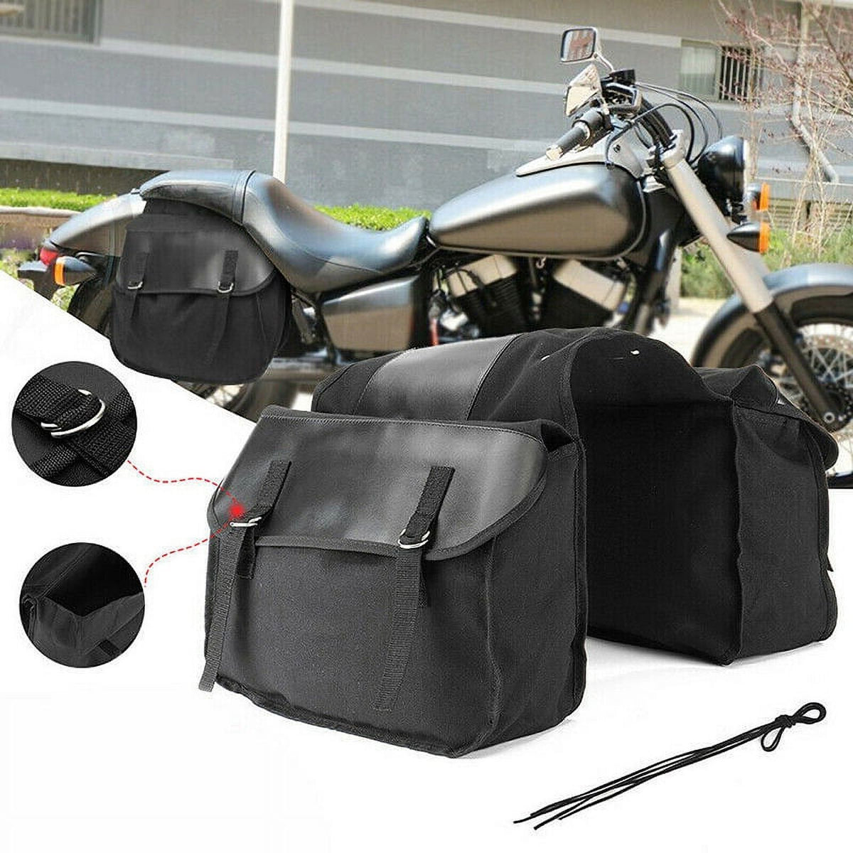Black Canvas Waterproof Motorcycle Saddle Bag J28290