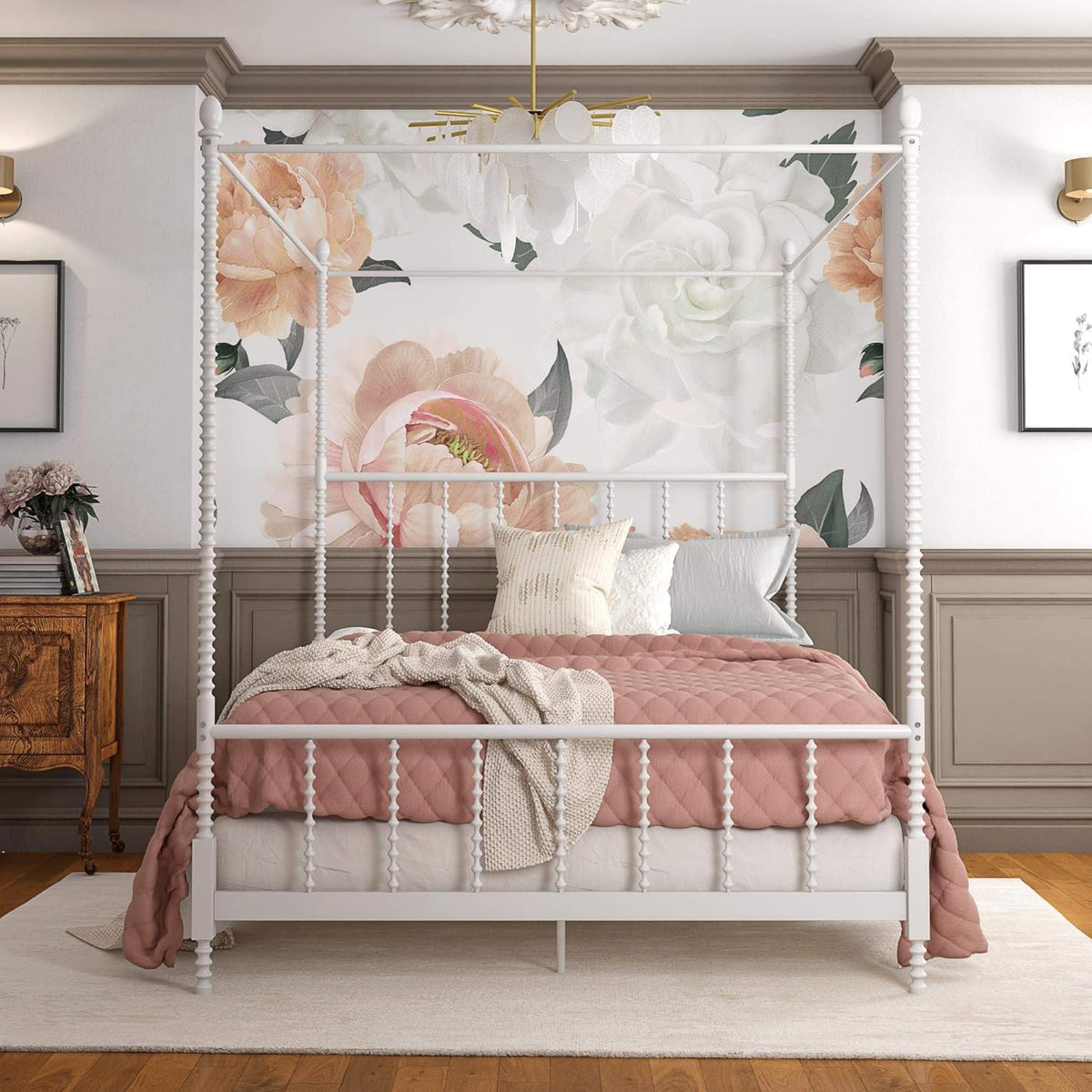 White Twin Size Metal Canopy Bed Frame G558618