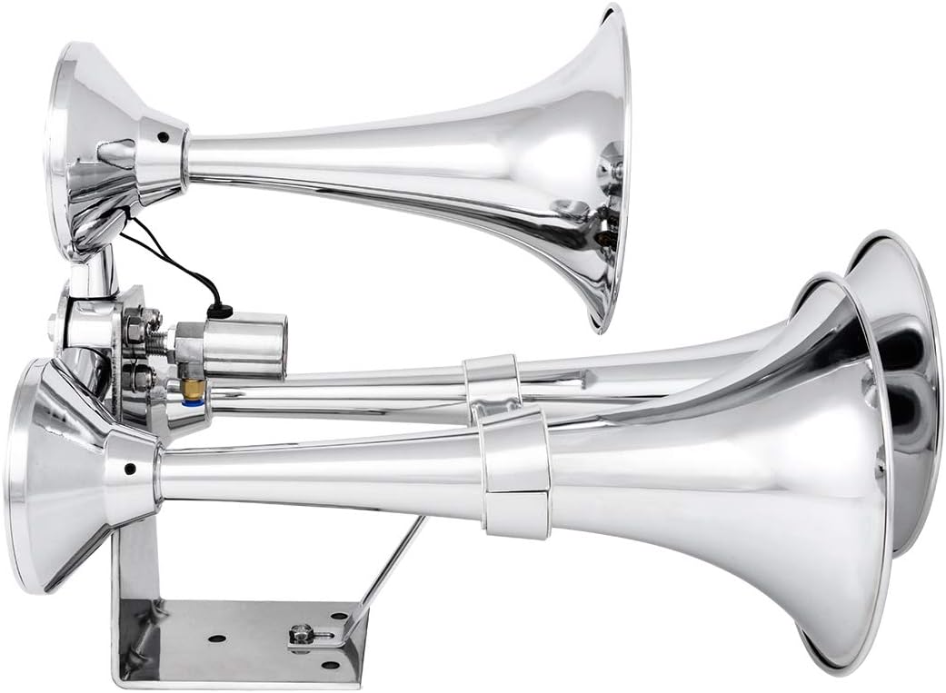Chrome Heavy Duty Train Horn with Triple Brass Trumpet C734