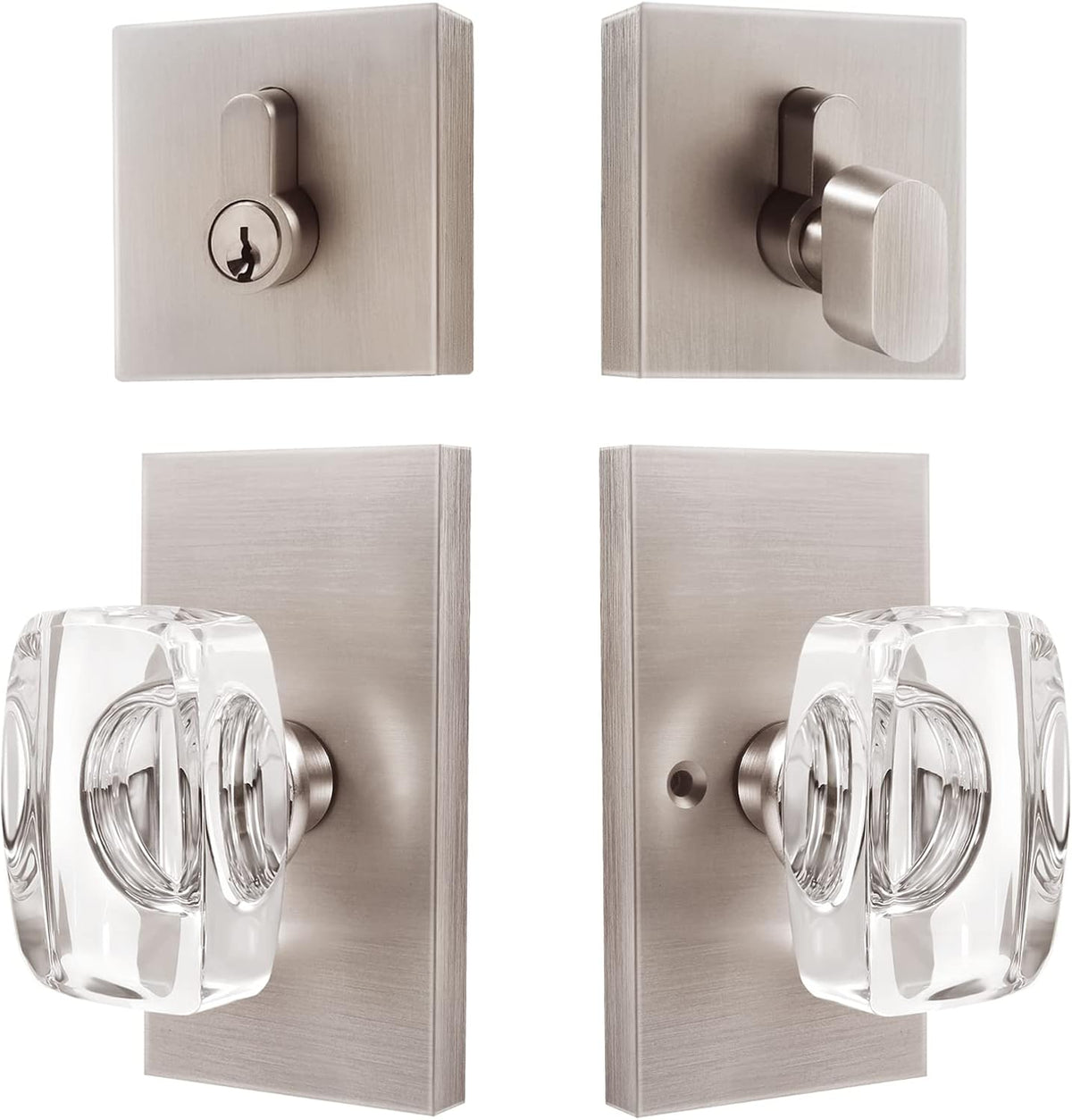 Glass Door Knobs with Lock, Satin Brass, Pack of 2 G8281