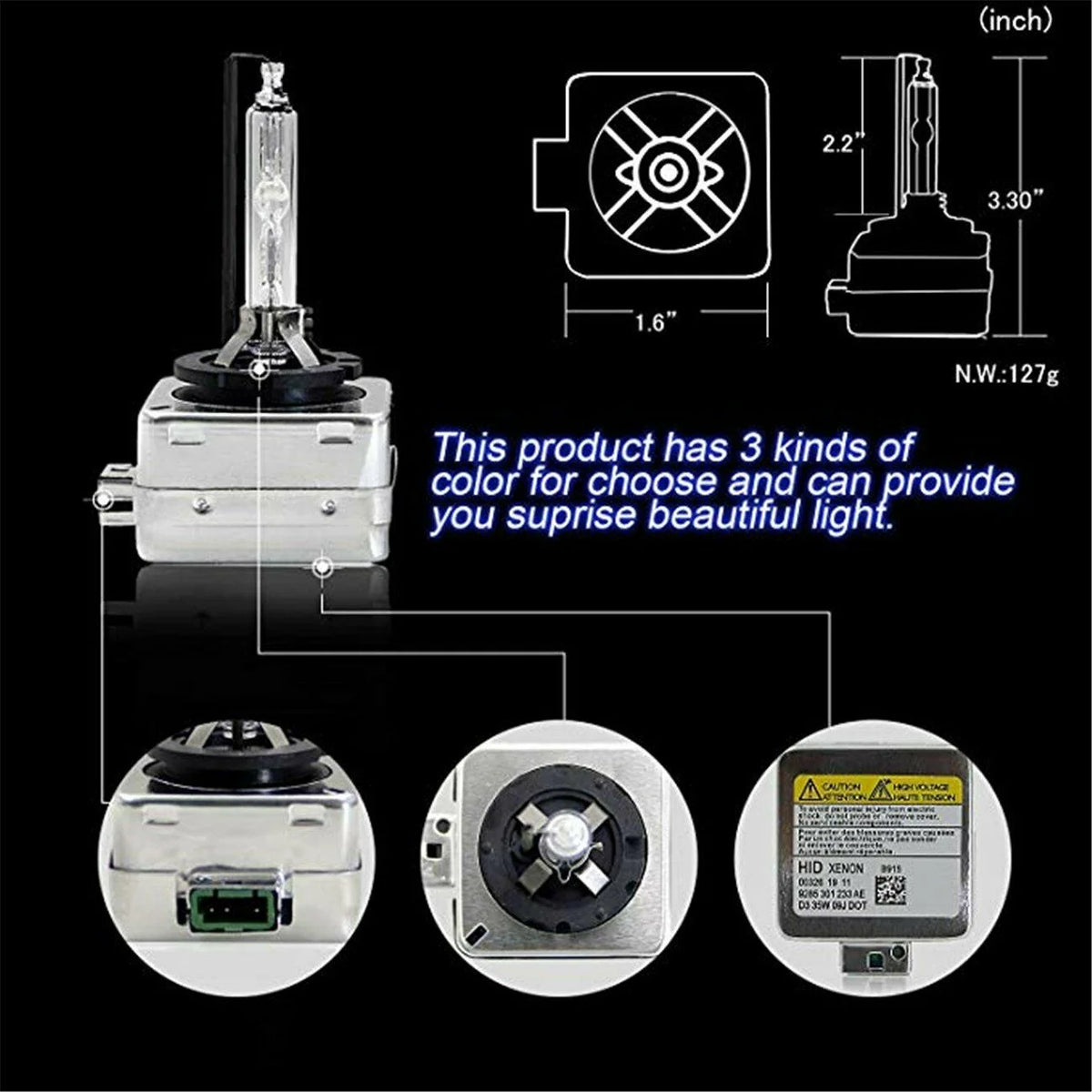 HID Headlight Bulbs D3S High/Low Beam H11 H8 Fog Light 6000k 4pcs S399803