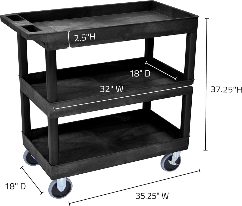 Black Mobile Utility Tub Cart with 3 Shelves X35450