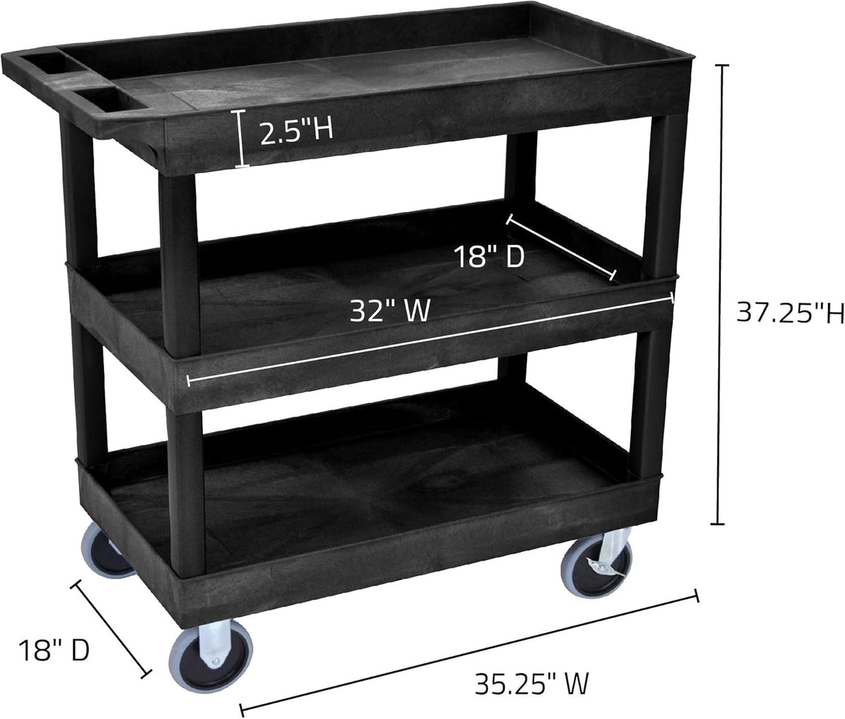 Black Mobile Utility Tub Cart with 3 Shelves X35450