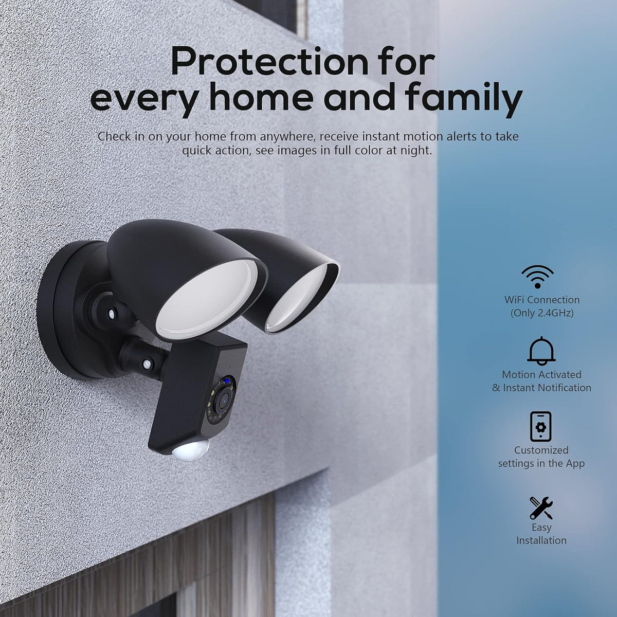 Smart Floodlight Camera with Motion Sensor Outdoor, 1080p HD, 2-Way Talk, IP65 Waterproof L263