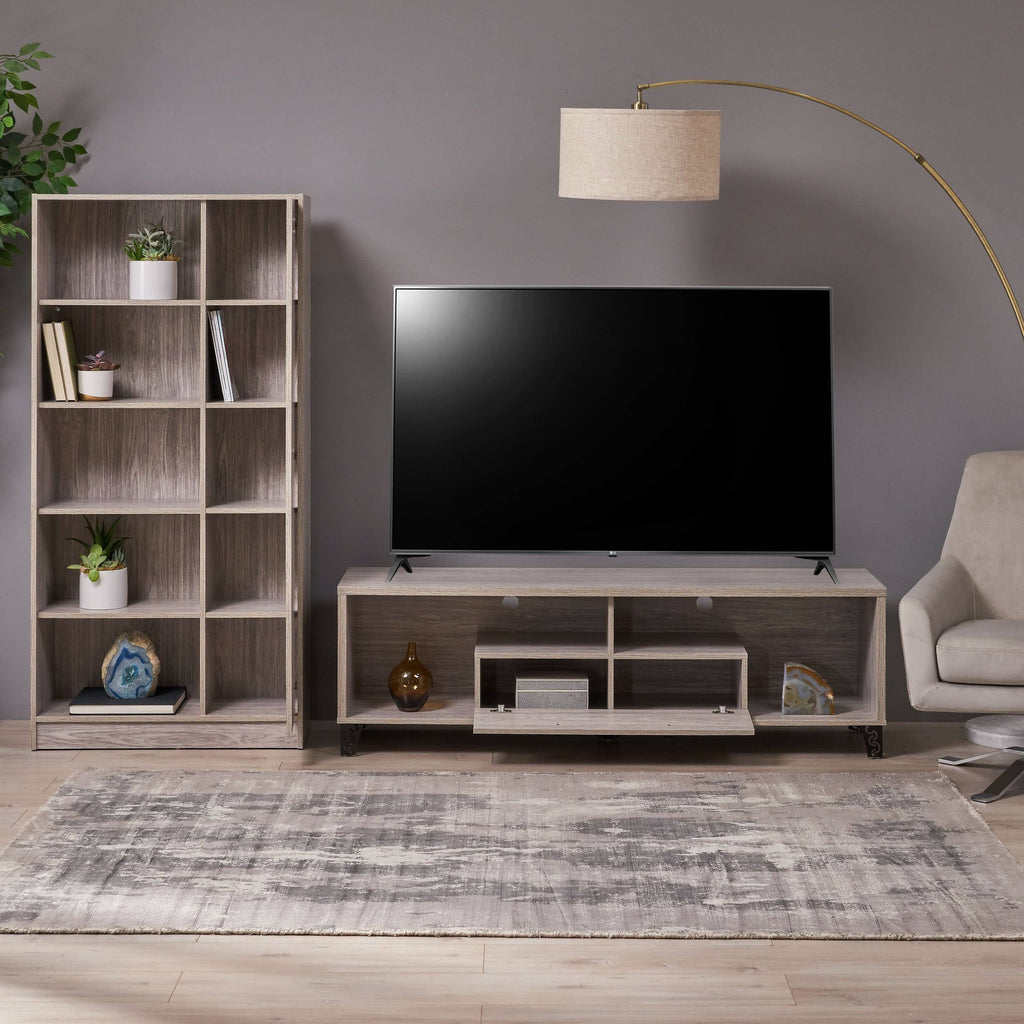 Gray Oak 2 Piece TV Stand and Bookcase Set V5394