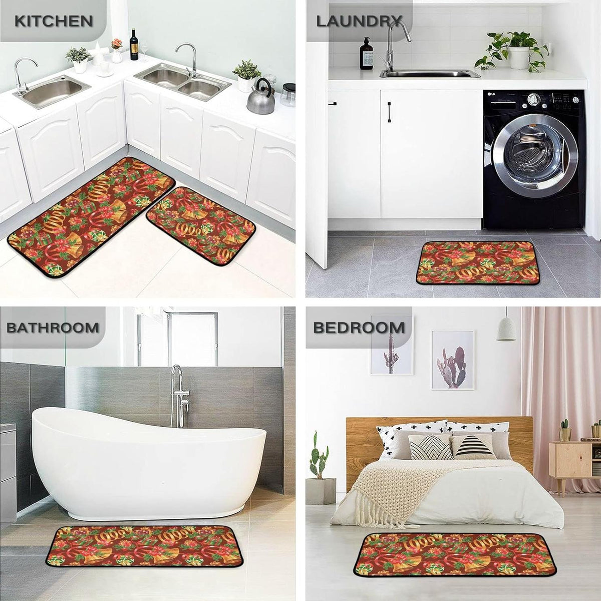 Christmas Jingling Bells Kitchen Mats Set of 2 Non Slip Comfort Mat V780