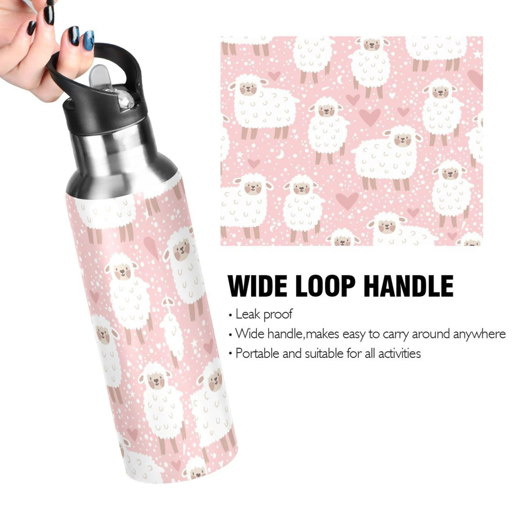 Pink Stainless Steel Insulated Water Bottle with Straw Lid J535444