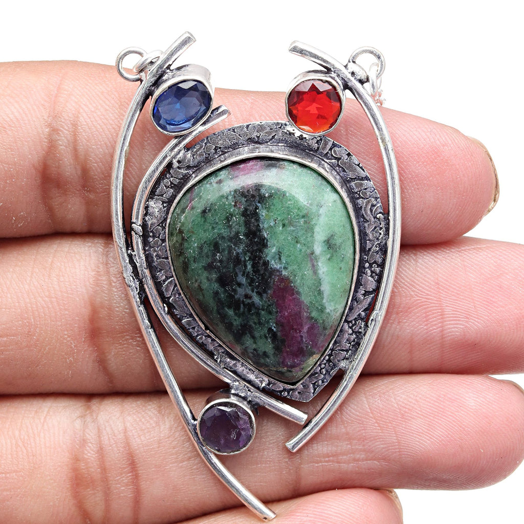 Ruby Zoisite 925 Silver Necklace 20 in M93231