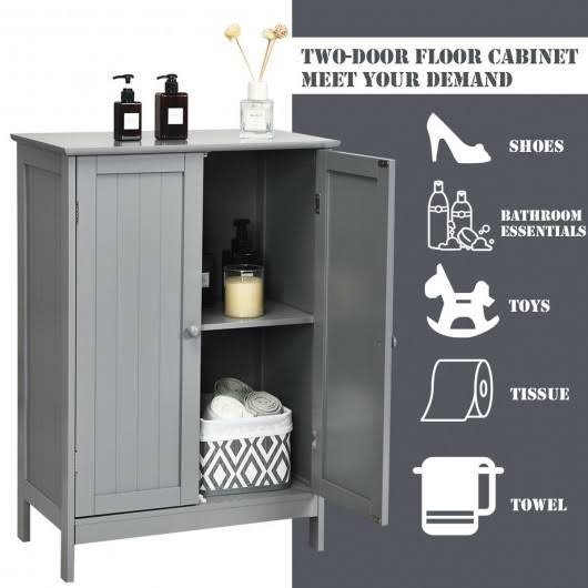 Gray Double Door Bathroom Floor Cabinet B7252