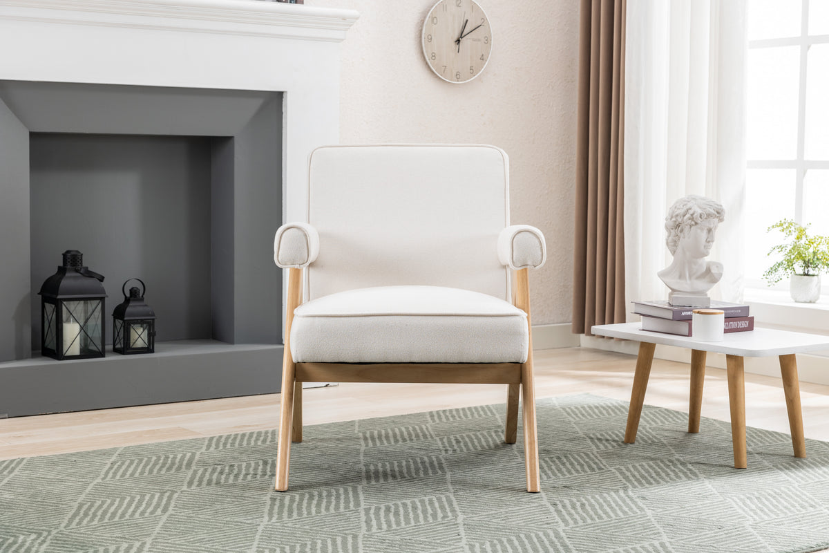 Mid-Century Modern Accent Chair with Solid Wood Armrest D3993