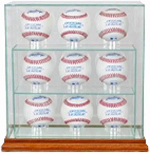 9 Upright Baseball Display Case with Walnut Wood F661