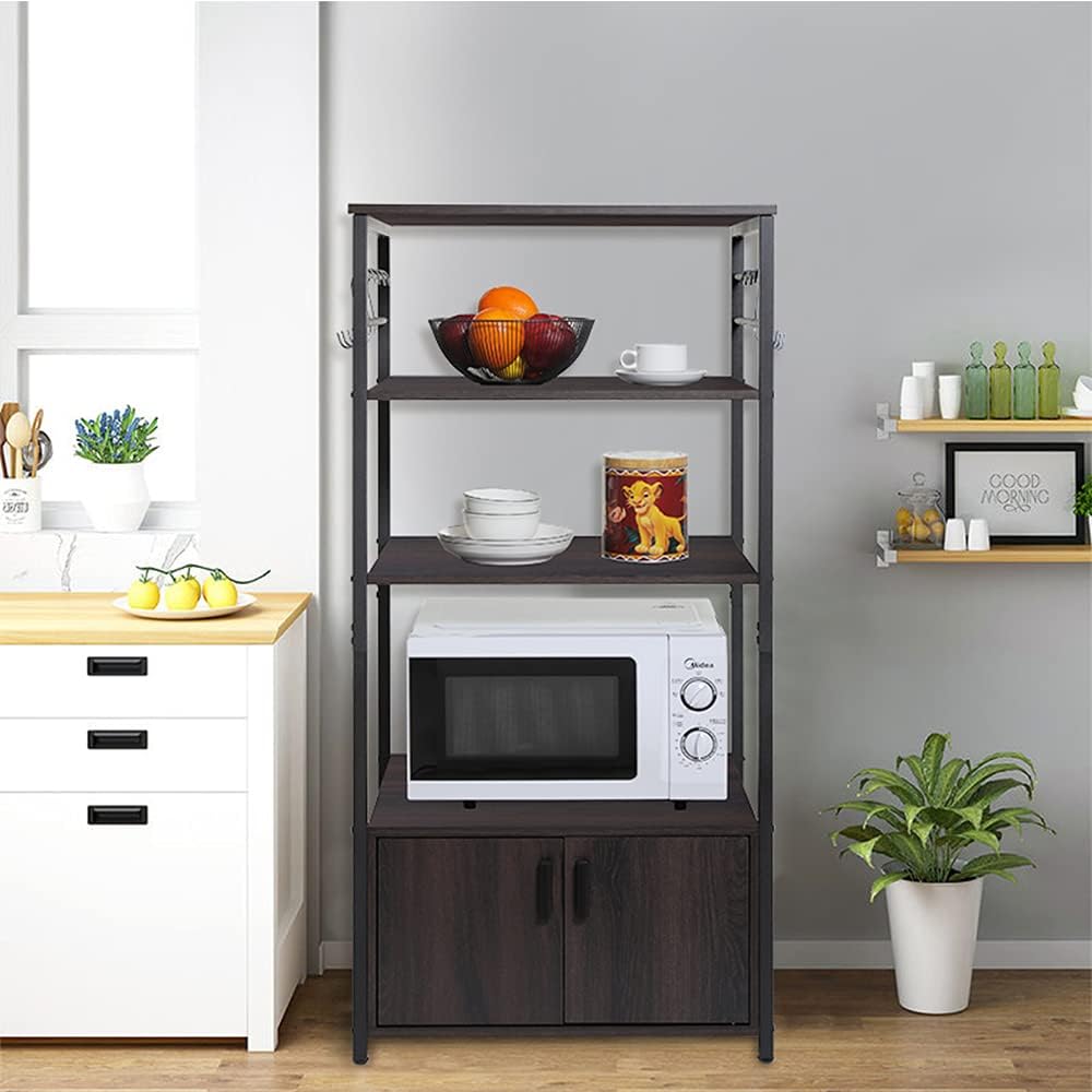 Rustic Brown 4 Tier Baker's Rack with 8 Hooks N5310