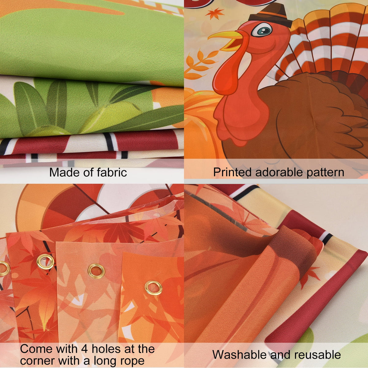 Thanksgiving Banner 72 x 46 Inch Turkey Pumpkin Maple Leaves Banner Z966