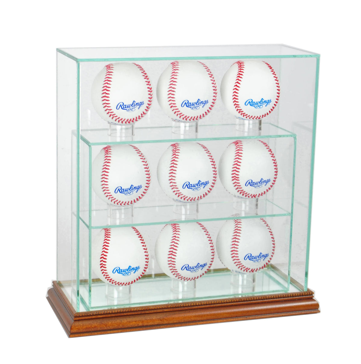 9 Upright Baseball Display Case with Walnut Wood F661