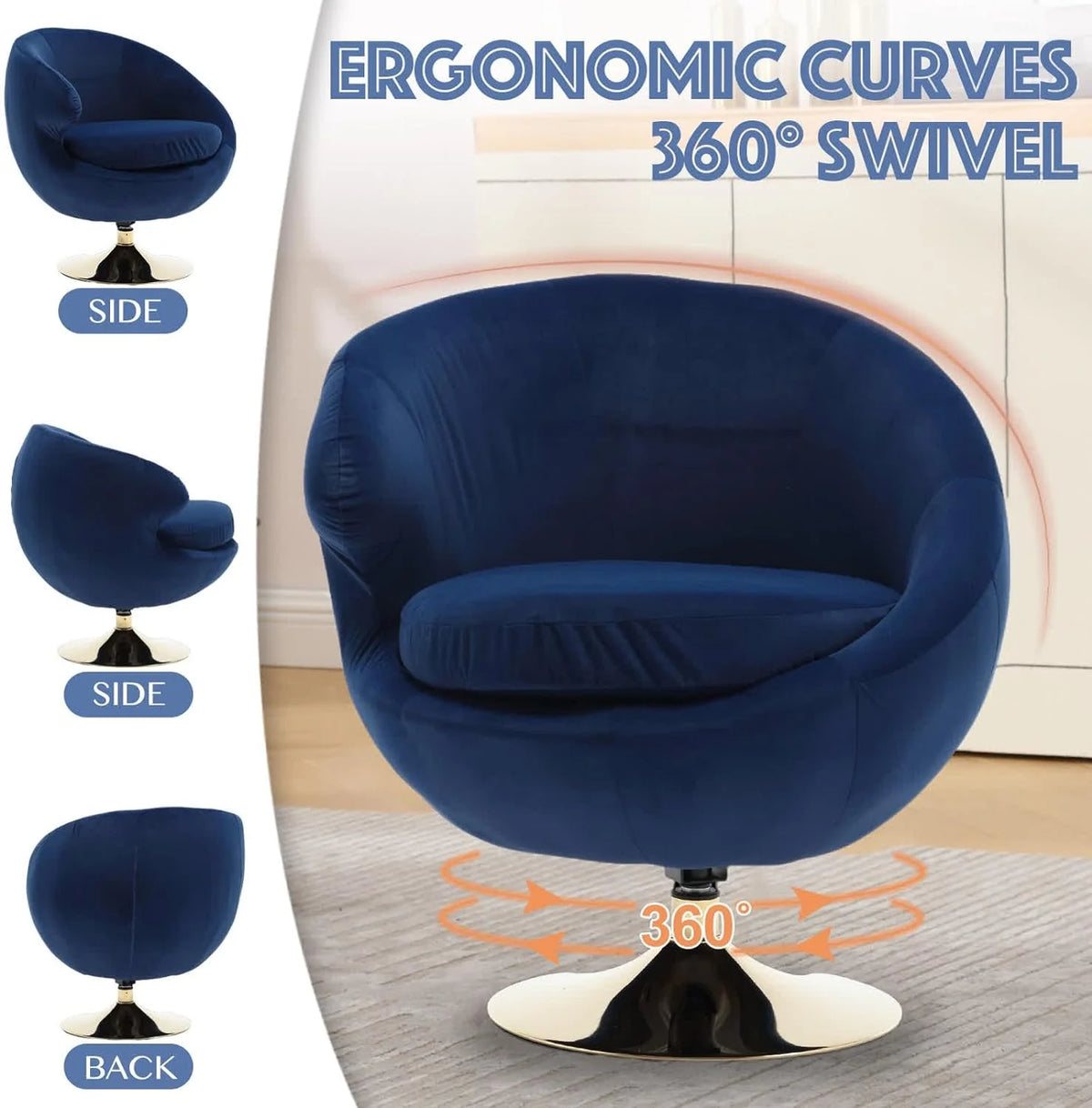 Blue Velvet Swivel Barrel Chair F7993