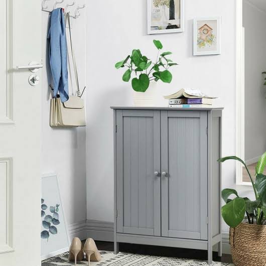 Gray Double Door Bathroom Floor Cabinet B7252
