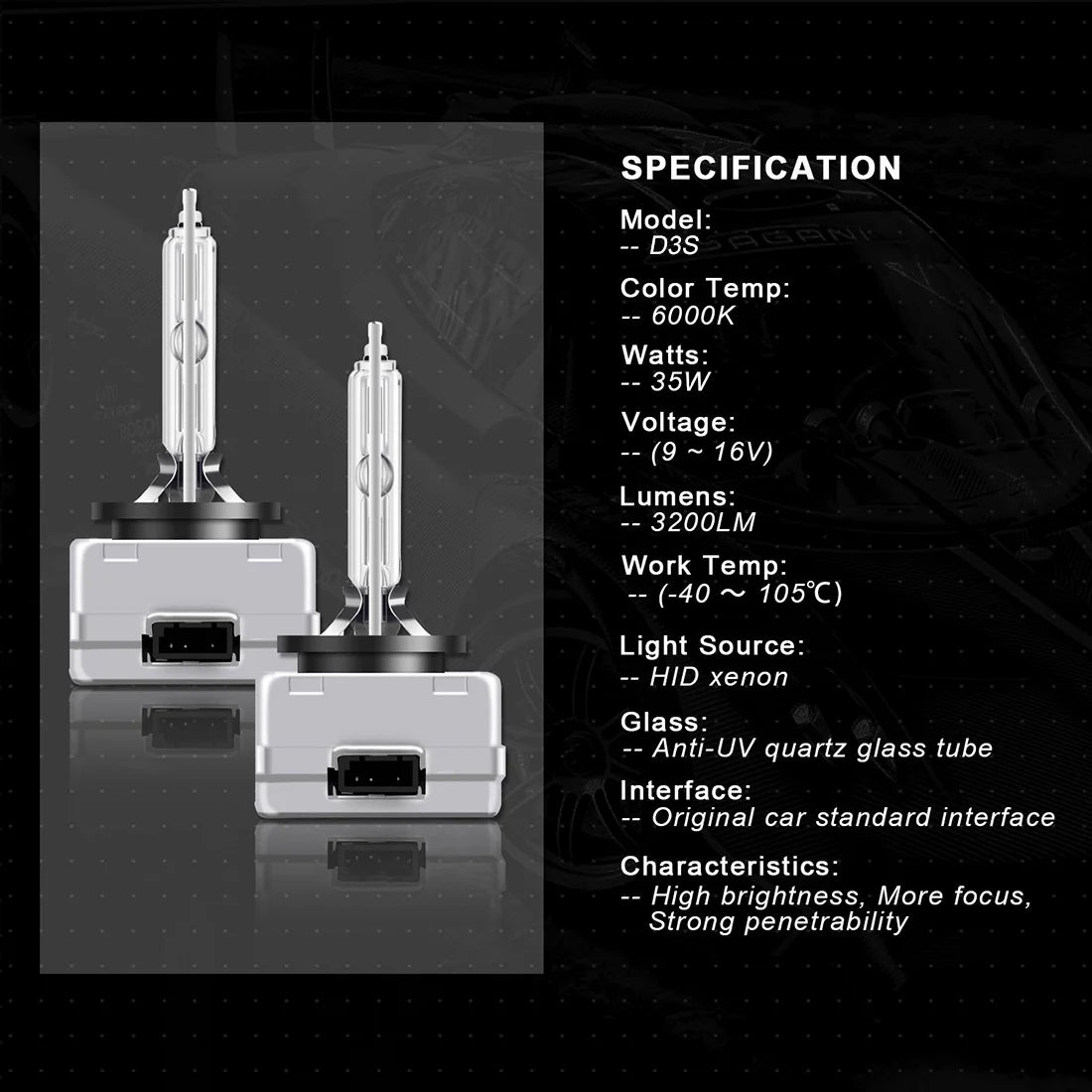 HID Headlight Bulbs D3S High/Low Beam H11 H8 Fog Light 6000k 4pcs S399803