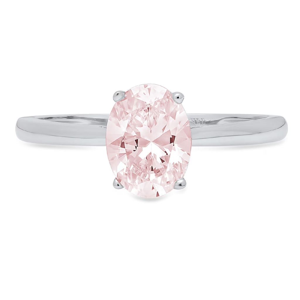 Oval Cut Pink Simulated Diamond 18k White Gold Ring Size 7 I88015