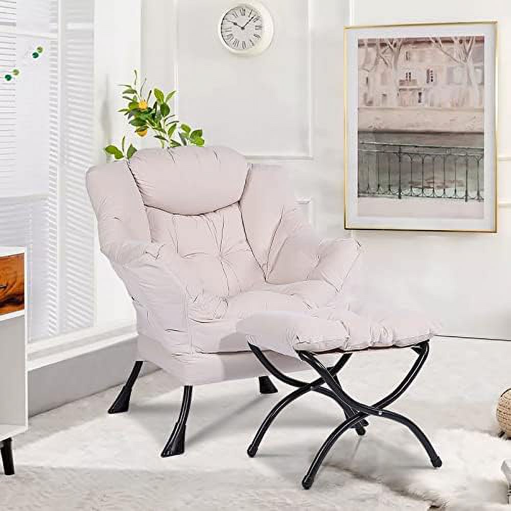 Modern Lazy Chair with Ottoman Steel Frame Lounge Chair Set with Footstool Armrests Side Pocket O97758
