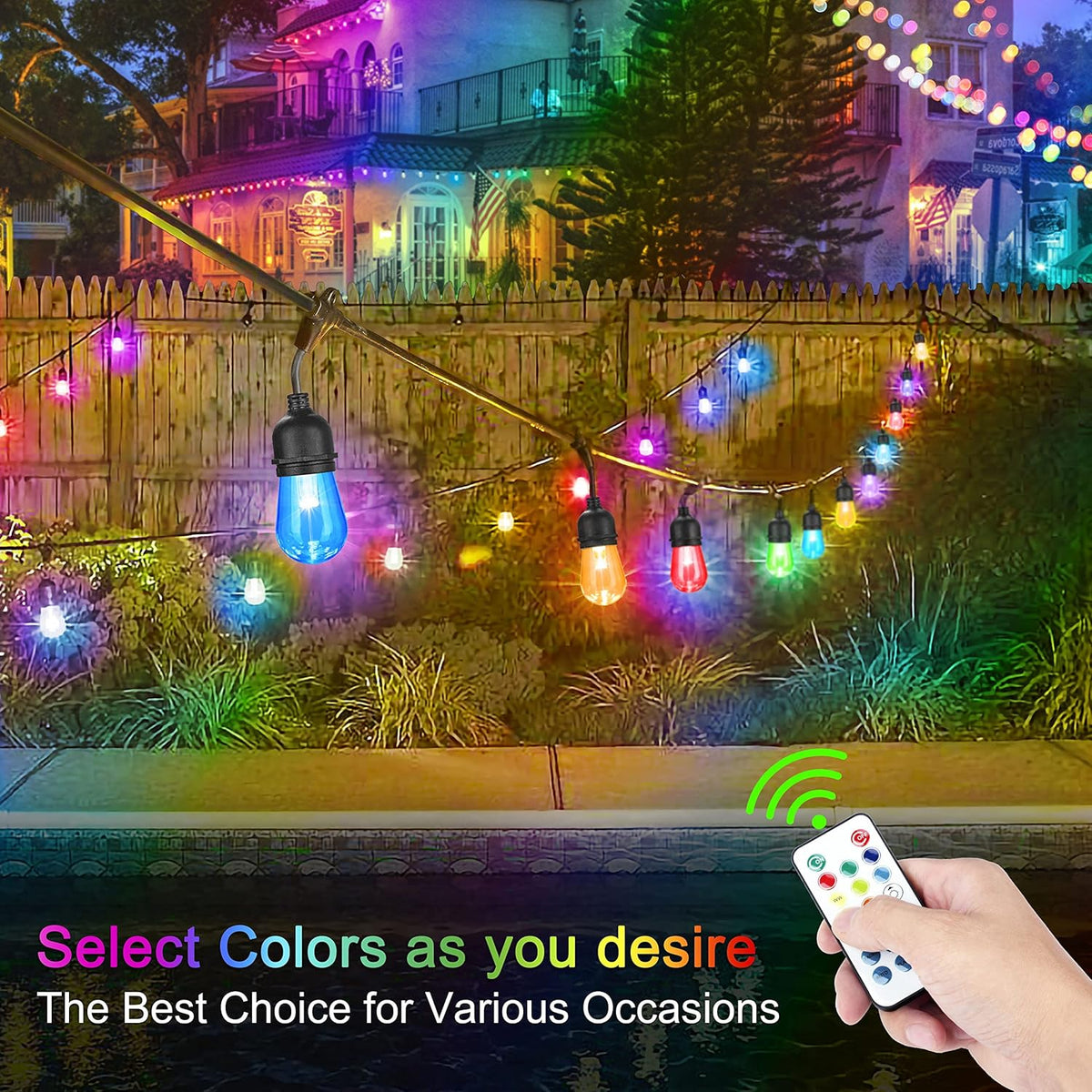2-Pack 48FT Outdoor RGB String Lights with 30+5 E26 Shatterproof Edison Bulb Dimmable M19419