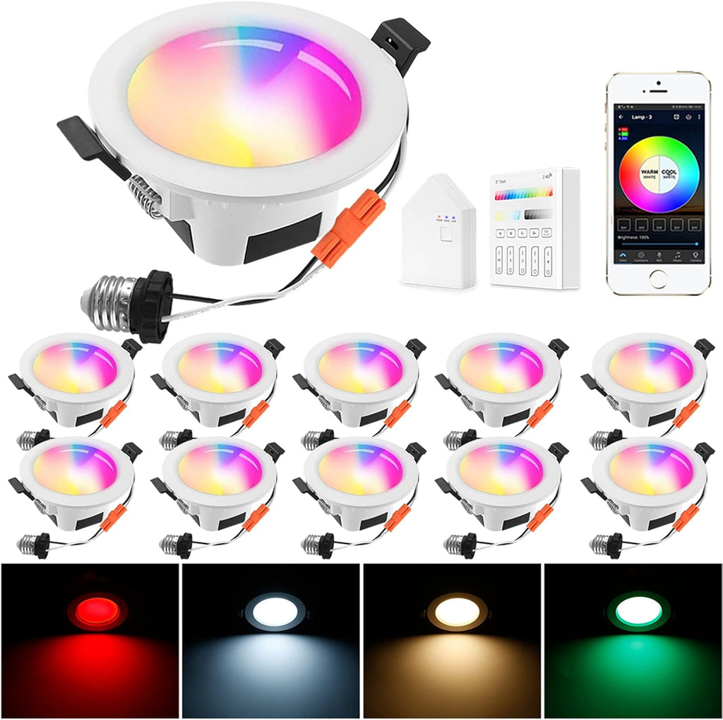 Smart Recessed Downlight 4 Pack LED Lighting Fixtures 3 Inch Dimmable Multicolor Ceiling Can Lights C4600