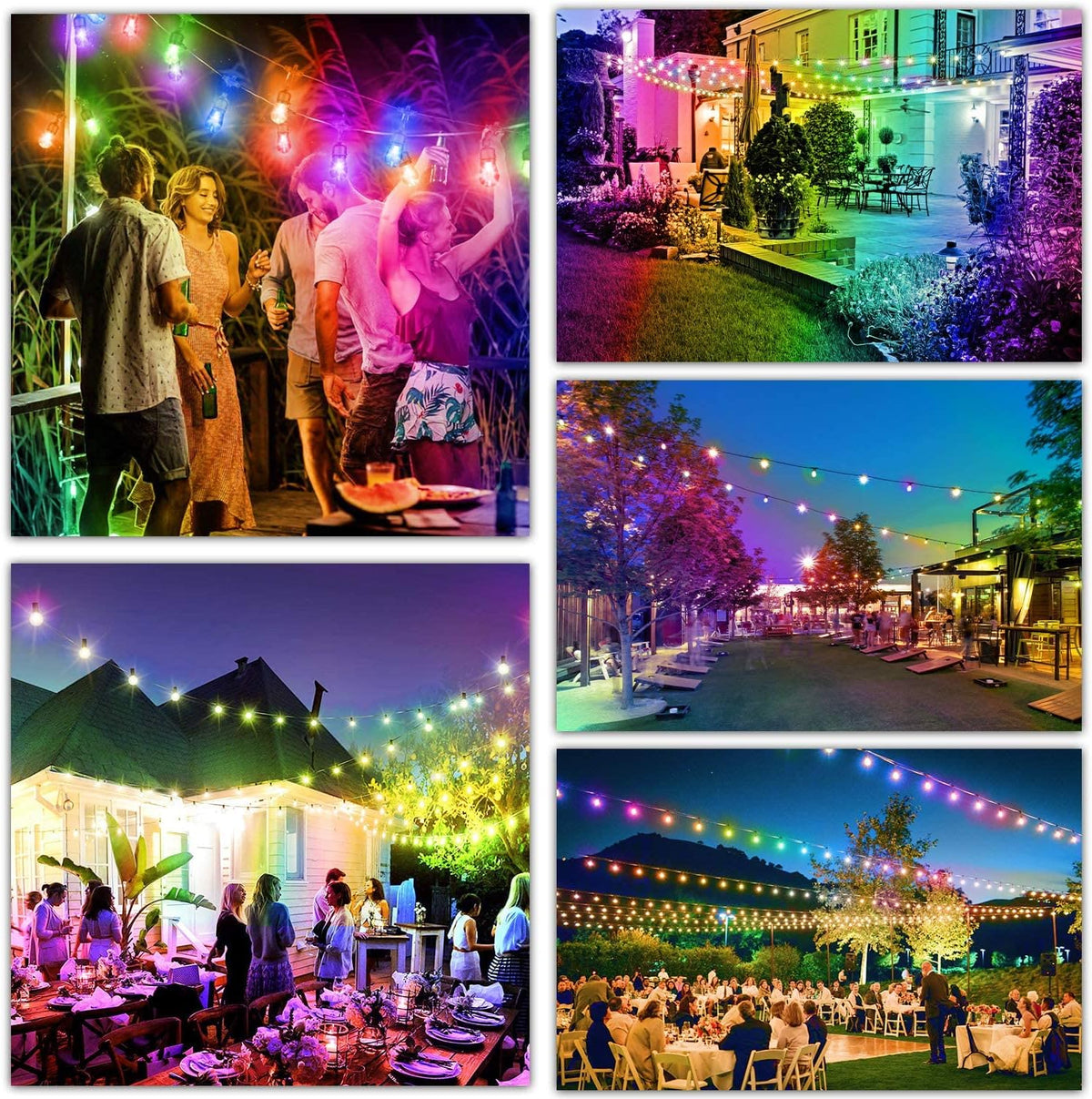 2-Pack 48FT Outdoor RGB String Lights with 30+5 E26 Shatterproof Edison Bulb Dimmable M19419