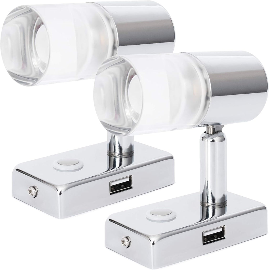 12V LED RV Interior Reading Light 3W with USB Port Touch Switch Dimmable Warm Two Pack D6441
