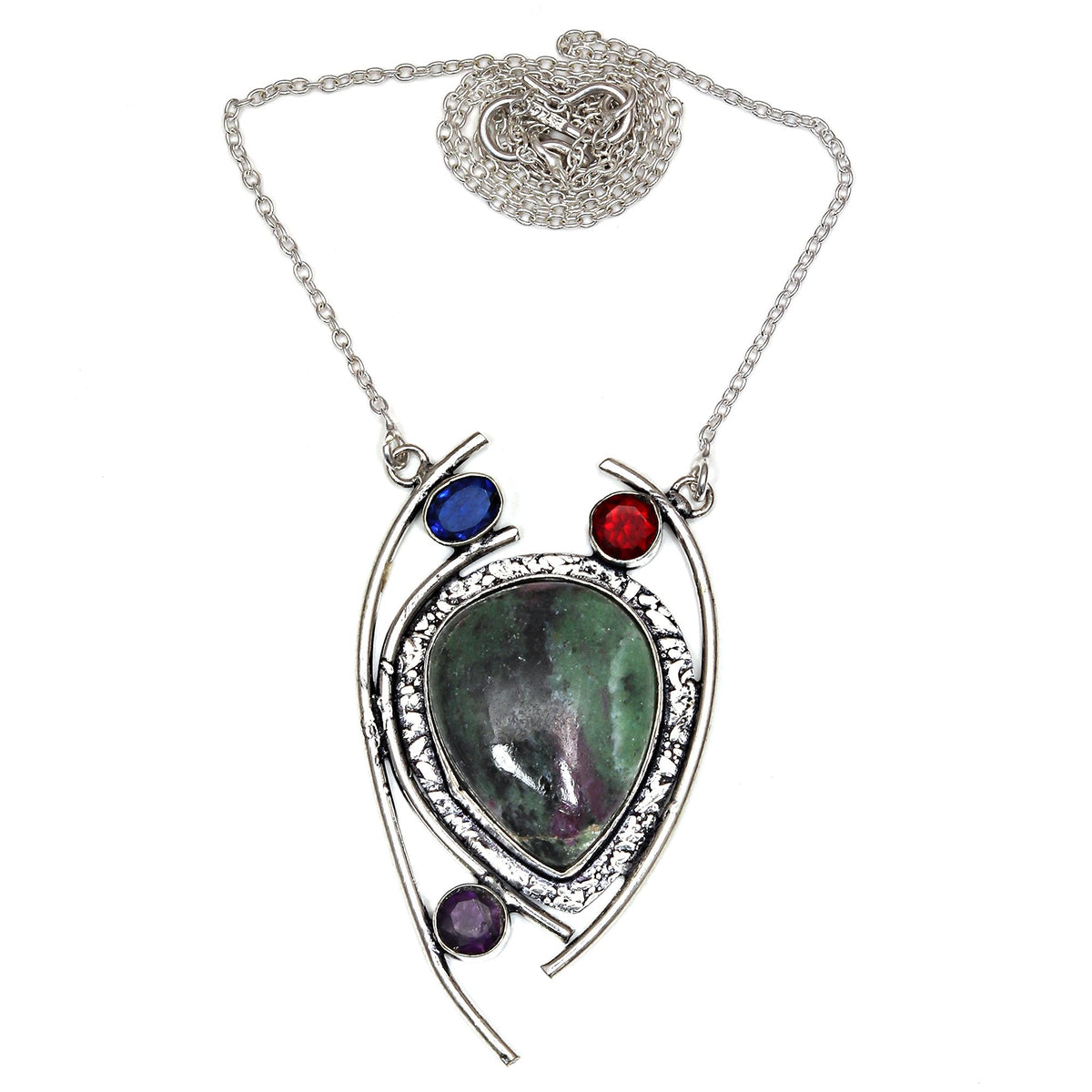 Ruby Zoisite 925 Silver Necklace 20 in M93231