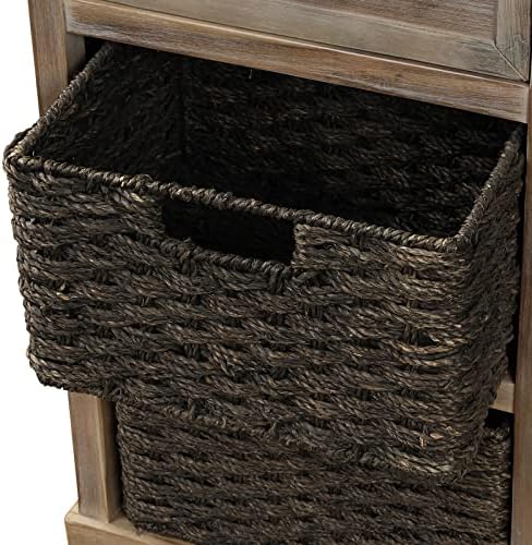 White Washed Storage Cabinet with Two Drawers and Four Rattan Basket N357