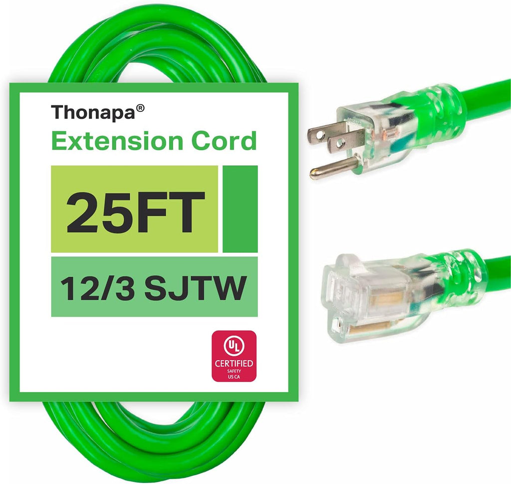 2 Pack 50 Foot Outdoor Extension Cords, 12/3 Heavy Duty Yellow Extension Cable with 3 Prong Grounded Plug B664405