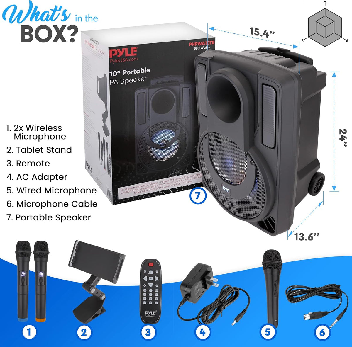 12’’ Portable PA Speaker System with Two Wireless Mic D6389
