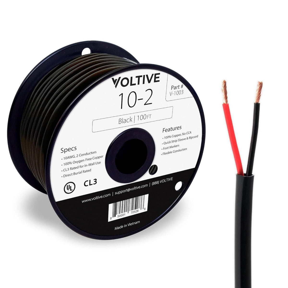 10 AWG 2 Conductor Oxygen-Free Copper Speaker Wire 250 Foot Black I794421