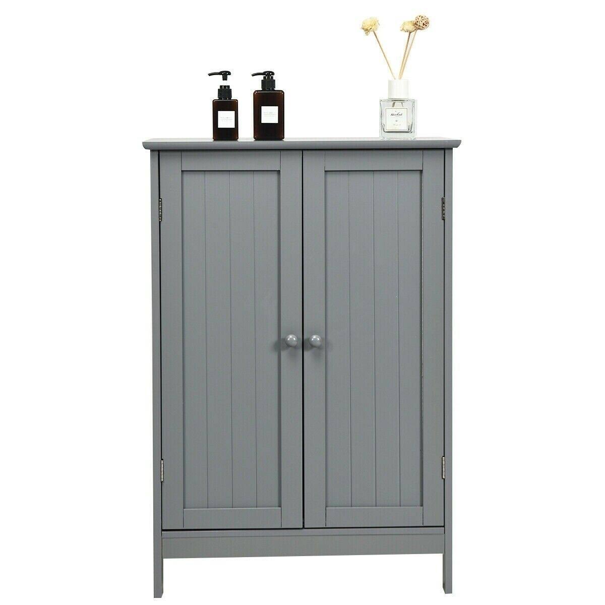 Gray Double Door Bathroom Floor Cabinet B7252