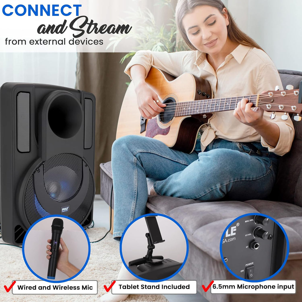 12’’ Portable PA Speaker System with Two Wireless Mic D6389
