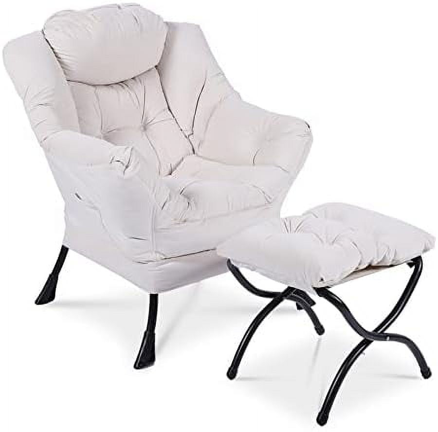 Modern Lazy Chair with Ottoman Steel Frame Lounge Chair Set with Footstool Armrests Side Pocket O97758