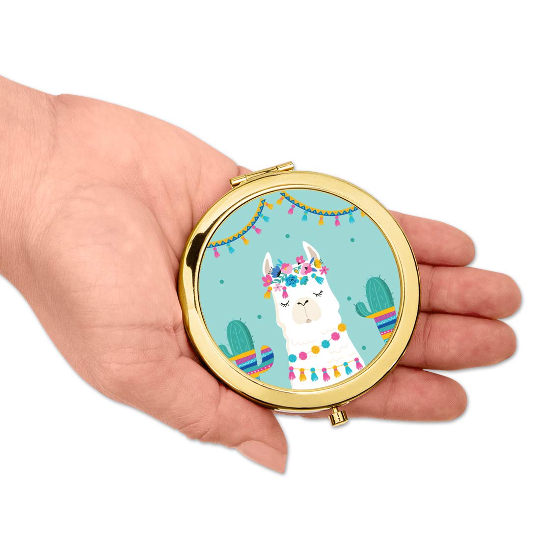 Gold Compact Mirror with Llama Graphic H8496