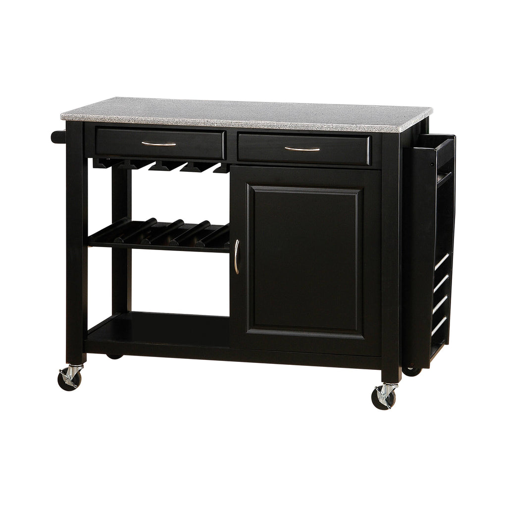 Black Kitchen Cart with Granite Top P86056