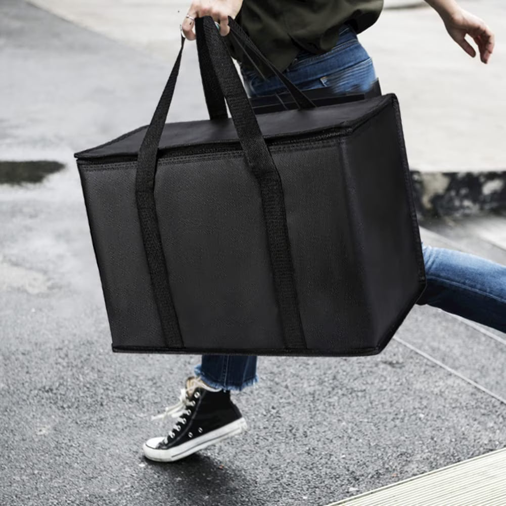 Black Insulated Grocery Tote Bag with Thermal Zipper W461660