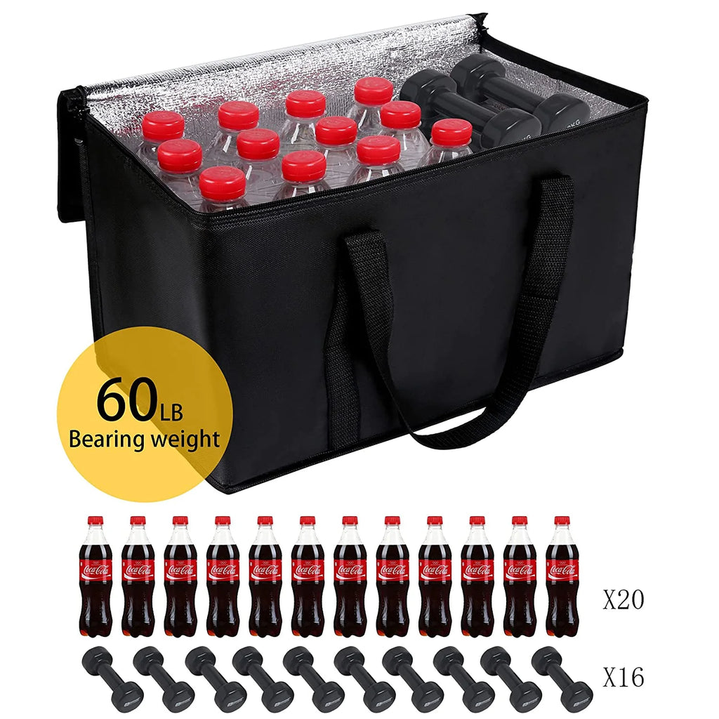 Black Insulated Grocery Tote Bag with Thermal Zipper W461660