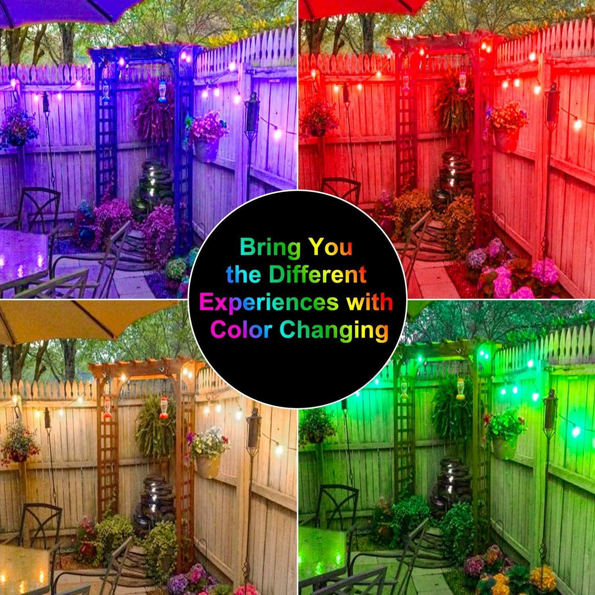 2-Pack 48FT Outdoor RGB String Lights with 30+5 E26 Shatterproof Edison Bulb Dimmable M19419